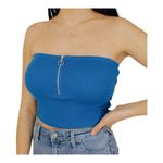 PacSun  XS blue ribbed tube top v-neck front zipper strapless ribbed crop top Y2K Photo 1