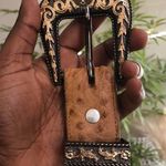 Longhorn Brown 100% Genuine Ostrich Leather Western belt with gold black brown details Photo 0