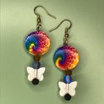 Colorful Tie Dye Shell Spiral Hippie Earrings Blue Photo 2
