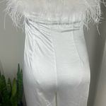Lovers + Friends Moira White Feather Trim Jumpsuit | Size Small NWT Bridal Glam Photo 9