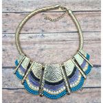 Universal Vault Gold Tone Mesh Chain Collar Necklace Hammered Beaded Crystal Bib Photo 8