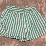 A New Day Teal and White Striped High Waist Shorts Photo 0