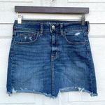 American Eagle  Women’s Skirt Blue Denim Jean Distressed Frayed Hem Size 6 Photo 0