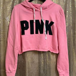 PINK - Victoria's Secret  Hot Pink Black Logo Cropped Hoodie Medium Photo 0