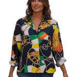 Ralph Lauren Lauren Long Long Sleeve Silk Shirt Compass Nautical Design Top 16 Photo 0