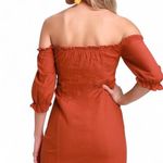 Lulus Dress Sz XL See Ya Later Terra Cotta Off-the-Shoulder Lace-Up 100% Cotton Photo 1