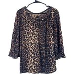 Lucky Brand  Brown Leopard Long Sleeve Animal Print Dressy Blouse Women Sz L Photo 2