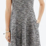 Madewell Womens 10 Anywhere Dress Mini Skater Black White Tweed Faux Leather Photo 0