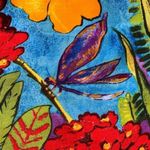 Vintage 90s Mini Dress Blue Red Tropical Floral Print Drop Waist Ruffle Hem Yellow Size M Photo 7