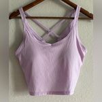 New Women Sports Bra Lilac Ribbed Long Line Strappy Back Medium Low impact Purple Photo 0