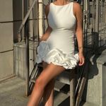 ZARA  dress mini white fitted bodycon with ruffled skirt party evening wedding Photo 4