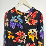 Equipment  Dress Women M Black Floral 100% Silk Long Sleeve Cocktail Party Photo 2