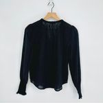 Heartloom Petra Puff Sleeve Swiss Dot Top Smocked Ruffle V-Neck Black Women's XS Photo 7