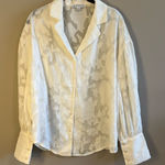 HYFVE ✨ Women’s Off White Floral Sheer Top Button Down Large Photo 0