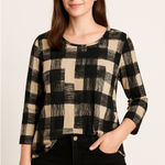 Investments  Beige Black Geometric Print Long Sleeve Top Women’s XL Photo 0