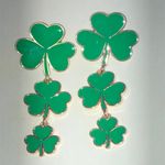 Gold Tone Green Shamrock Clover Boho Drop Earrings Photo 1