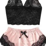 Elegant Black and Pink Lace Sleepwear Set Size M Photo 0