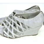 Eileen Fisher Women's 9 M  Cage Wedge Shoe Sandal Metallic Silver + Bag EUC Photo 0