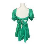 Alice + Olivia New  Smocked Puff Sleeve Tie-Back Mini Dress, Size 6 Photo 2