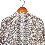 Sulu White/Brown Giraffe Print Silk Blend 3/4 Sleeve Caftan Tunic Mini Dress White Size L Photo 3