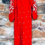 Free People  Boho Embroidered V Neck Red Jumpsuit Photo 7