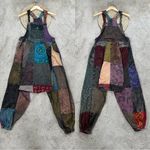 Handmade Patchwork Overall Maxi Baggy Jumpsuit Cotton Boho Hippie Multicolor L Brown Size L Photo 0
