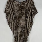 Elif Jordan Taylor Semi Sheer Tan & Black Striped Belted Batwing Tunic Coverup Photo 0