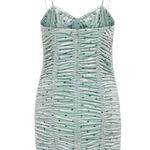 NWT Rotate Birger Christensen Aria Ruched Polkadot Velvet Mini Dress in BlueSurf Green Size 6 Photo 3