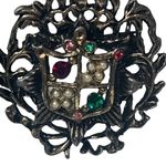 Antique Edwardian Coat of Arms Shield Crest Pink Garnet Emerald Pearls Brooch Red Photo 5