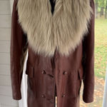Lantry Leathers Red/Brown Leather Coat With Fur ~ Penny Lane Boho Excellent Cond Brown Size M Photo 0