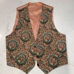 Vintage Bushwacker Rose Floral Tapestry Vest Green Peach Satin Back Large EUC Orange Photo 0