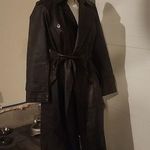 Max Studio MAX STUDIOS FAUX LEATHER BROWN LONG DOUBLE BREASTED BELTED TRENCH COAT SIZE M Photo 0
