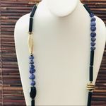 Chico's  Blue Bead & Brass Long Necklace Photo 1