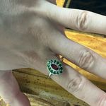 Natural Red Garnet Chrome Diopside Sterling Silver Halo Ring Size 10 Green Photo 2