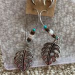 NEW Boho Silver Earrings Set Feather Hang Style and Horshoe Post Turquoise NWT Photo 3