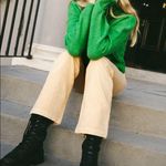 ZARA  WIDE LEG JEAN PANTS Beige/Light Yellow Color Size L NEW Photo 2