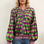 NEW Sequin Bomber Jacket M Mardi Gras New Orleans Purple Green Gold Glitter Rave Size M Photo 0
