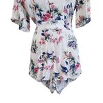 American Eagle Floral V-Neck Kimono Sleeves Tie Waist Open Back Romper Size 4 Photo 4