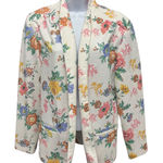 Pykettes Floral Blazer Jacket Women's Open Front Lightweight Cropped White Size M Photo 0