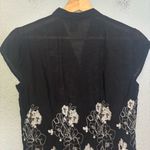 Citron Black Bamboo Button Up Blouse‎ with White Embroidery XS Petite Boho Coast Size undefined Photo 7