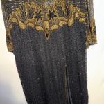 Vintage Beaded Long Sleeve Silk Dress Hand Embellished Black Gold Plus Size 8x Photo 7