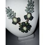 Lulu Frost for J.Crew Statement Necklace Sage Green Crystal‎ Brass Tone Silver Photo 2