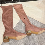 Catherine Malandrino Blush Pink Gold Glitter Heel Thigh High Boots Holidays Photo 0