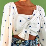 Farm Rio  Size Small White & Blue Crop Top Photo 4