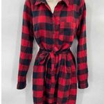 Abercrombie & Fitch Button Front Shirt Dress Women Small Red Black Buffalo Plaid Photo 0