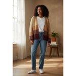 Lucky Brand Brown Ombre Dye Oversize Open Cardigan In Rust Wool Blend Size M Photo 12