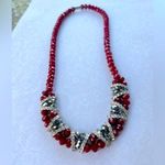 ELEGANT Red Crimson Glass Bead Silver Rhinestone Necklace‎ And Bracelet Set Photo 2