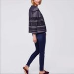 Loft Blazer Jacket Open Front Blue Lined Cotton Aztec Pattern Fringe Size Medium Photo 1