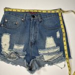 SIGNATURE 8 Women’s Sm Distressed High Rise Booty Blue Denim Jean Cutoff Shorts Photo 5