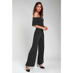 Lulus  Always Styling Charcoal Grey Off-the-Shoulder Ribbed Jumpsuit Size Small Photo 2